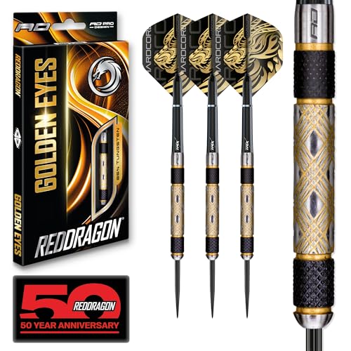 RED DRAGON Golden Eyes Professional Steel Tip Darts Set - 85% Tungsten Darts with Aluminum Shafts & Flights - Available in Weights from 22g to 32g - size: 26G