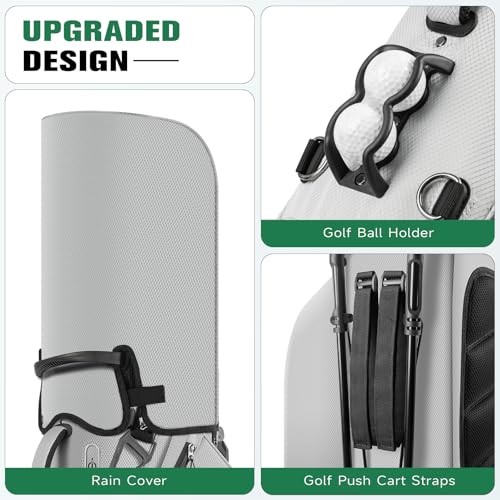 Findway 14 Way Golf Stand Bag, Lightweight Golf Bag with Stand for Men Women, Golf Club Carry Bag with Dual Strap, Rain Cover, Multiple Pockets, Golf Ball Holder - color: Gray