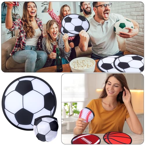 Arrowbash 24 Pcs Foldable Flying Disc Fans 9.84'' Handheld Folding Fan Bulk with Bag Folding Pocket Toy with Football Basketball Baseball and Rugby Design for Sports Party Supplies Outdoor Activity