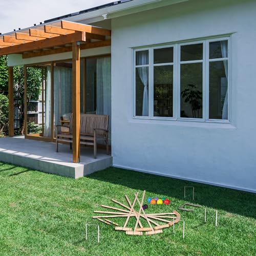 Relaxdays Croquet Game Wooden Set of 8 Adults Outdoor Indoor Garden Park Travel Bag Mallet Multicolor Wood 76x13x3cm