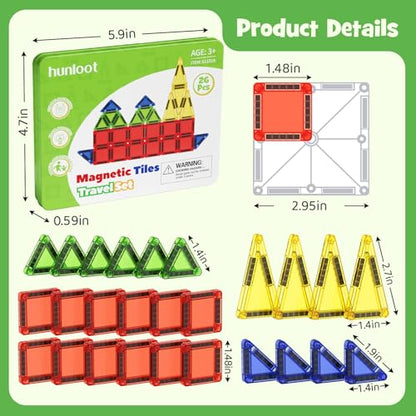 Mini Magnetic Tiles - 26PCS Travel Magnetic Building Set with Storage Iron Box, STEM Educational Toys for Kids Ages 3+ Portable Construction Toys for Toddlers Boys & Girls - style: 26PCS Green