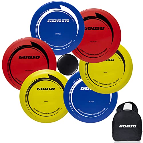 GOOSO Disc Golf Set - Driver, Mid-Range and Putter Discs with Disc Golf Bag for Outdoor and Backyard, Comfortable Plastic, 6 Pack | Driver, Mid-Range and Putter Discs with Comfortable Plastic - style: Bag Black