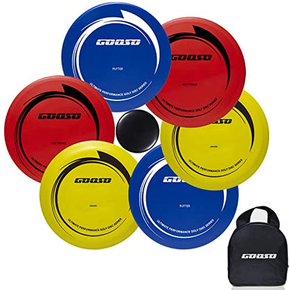 GOOSO Disc Golf Set - Driver, Mid-Range and Putter Discs with Disc Golf Bag for Outdoor and Backyard, Comfortable Plastic, 6 Pack | Driver, Mid-Range and Putter Discs with Comfortable Plastic - style: Bag Black
