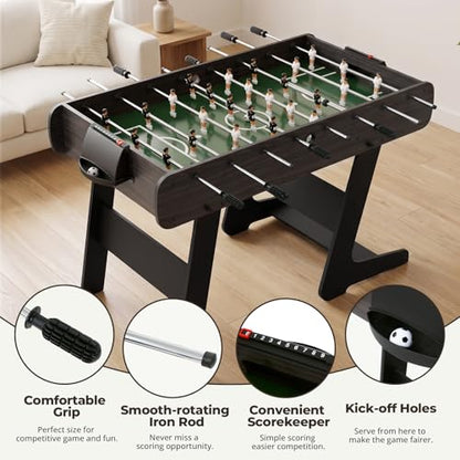 54" Folding Foosball Table, Competition Size Foldable Soccer Game Table for Adults & Teenagers, Professional Foosball Table with 2 Balls for Home Game Room, Outdoor Sports Table
