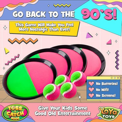 YoYa Toys Toss and Catch Ball Game Toy Set - 4 Paddles & 4 Sticky Balls - Fun Kids Outdoor Games Activity for Backyard, Beach, Park, Camping - Gift for Boys & Girls Ages 4 5 6 7 8 9 10 11 12 Year Old - style: 4 Paddles + 4 Balls