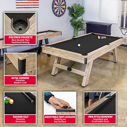 GoSports 8 ft Pool Tables with Wood Finish - Choose Your Style - Modern Billiards Table with 2 Cue Sticks, Balls, Rack, Felt Brush and Chalk - color: Black, Brown Wood Finish