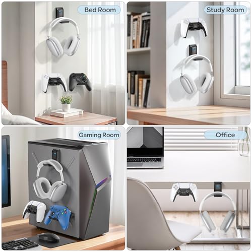 OIVO Controller & Headset Wall Mount Holder Stand, Foldable Headphone Stand, Gaming Controller Holder Hanger Hook, Universal Storage Organizer Controller/Earphone/Game Accessories-5 Packs - color: 4 X Controllers Holder & 1 X Headset Holder