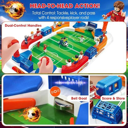 Soccer Board Game for Kids, Mini Football Table Game with 12 Player Figures, 3 Soccer Balls & Goal Bell, Foosball Board Game for 3 4 5 6 7 8 9 10 11 12 Year Old Boys and Girls