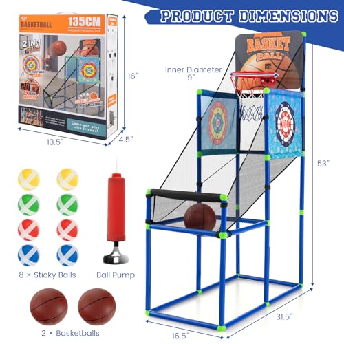 Giantex Kids Basketball Hoop Arcade Game, 2 in 1 Indoor Outdoor Arcade Basketball Game Set w/Electronic Scoreboard, Sound Effect, Ball Pump, 8 Balls, 2 Basketballs, Great Gift for Boys, Girls Ages 3+