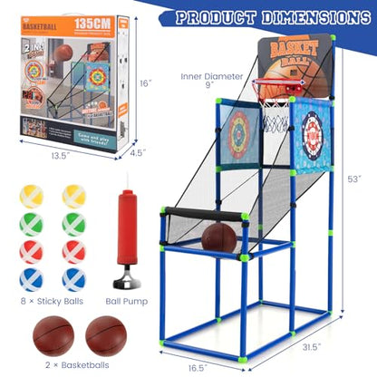 Giantex Kids Basketball Hoop Arcade Game, 2 in 1 Indoor Outdoor Arcade Basketball Game Set w/Electronic Scoreboard, Sound Effect, Ball Pump, 8 Balls, 2 Basketballs, Great Gift for Boys, Girls Ages 3+