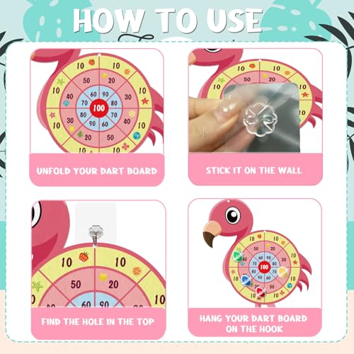 29" Large Flamingo Dart Board,Hawaii Dart Board Set Hello Summer Dart Shooting Fun Party Play Game Toys Tropical Party Supplies with 12 Stick Balls, Hook
