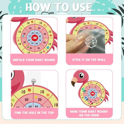 29" Large Flamingo Dart Board,Hawaii Dart Board Set Hello Summer Dart Shooting Fun Party Play Game Toys Tropical Party Supplies with 12 Stick Balls, Hook