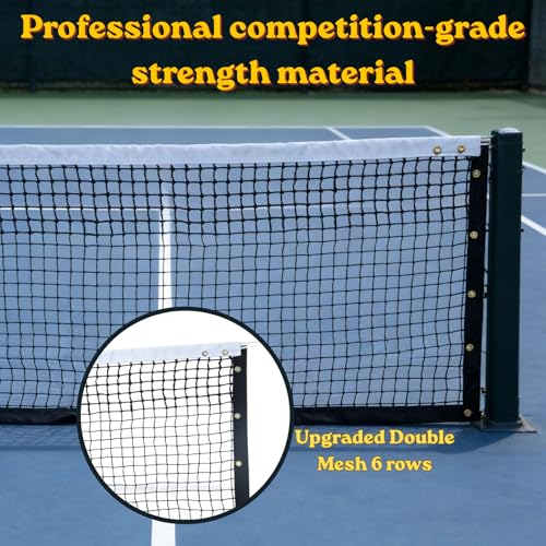 Professional Tennis Net 42ft x 3.5ft – 3.0mm Twisted PE, 4.5cm Mesh, UV/Waterproof, 6mm Steel Cable & Top 6-Row Double Layer – Complete Kit for Court, Backyard or Driveway