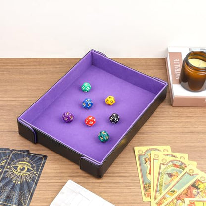 PU Leather Dice Tray Magnetic Folding Dice Rolling Mat with Purple Felt Lining for Dice Games Portable Tabletop Board Games Tray - color: Purple