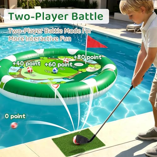 2 in 1 Kids Inflatable Golf Pool Set with Floating Poker Table Pool Game | Golf Water Chipping Game & Card Games, Summer Outdoor Golf Toys Gift for Boys Girls Teen Adults Family Yard Swimming Party