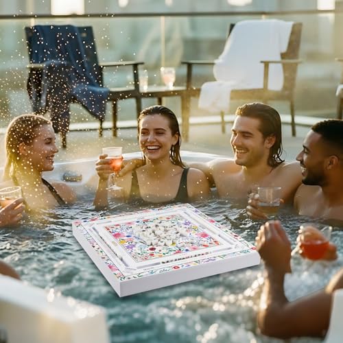 19x19 Inches Mahjong Floating Game Table for Pool Adults Pool Games Tray for Mah Jong Card Games Dominoes Poker Floater Tables for Indoor Outdoor Swimming Pool Hot Tub Lake(Floral) - style: Floral