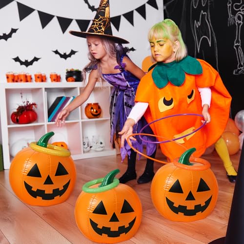 VioraWhite Summer Halloween Ring Toss Game Inflatable Pumpkin Pool Toys Ring Toss Pool Game Halloween Pumpkin Beach Balls Toys Set for Party Yard Garden Lawn Decoration