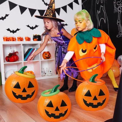 VioraWhite Summer Halloween Ring Toss Game Inflatable Pumpkin Pool Toys Ring Toss Pool Game Halloween Pumpkin Beach Balls Toys Set for Party Yard Garden Lawn Decoration