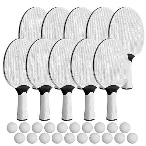 10 Pcs Table Tennis Paddles Kit with10 Balls Composite Professional Racquets Set Portable Rubber Rackets for Indoor and Outdoor (White)