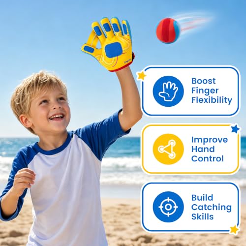 JoyCat Toss and Catch Ball Game with 2 Gloves for Kids & 2 Gloves for Adult, 4 Balls & Carry Bag, Toddler Baseball Glove Set, Outdoor Toys for Kids Ages 3-12, Family Backyard Beach Camping Games Gift