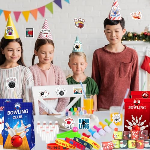 Bowling Party Favors Themed Birthday Party Decorations Supplies Include Keychains Slap Bracelets Goodie Bags Stickers Mini Bowling Game Toy Set Bowling Party Favors Gifts for Pinata Filler