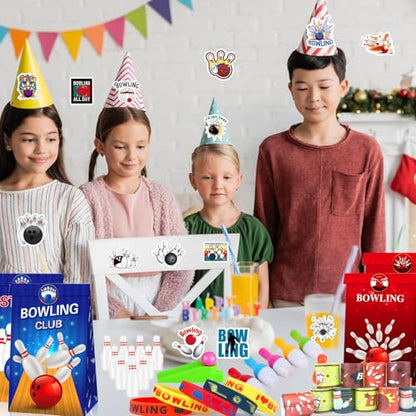 Bowling Party Favors Themed Birthday Party Decorations Supplies Include Keychains Slap Bracelets Goodie Bags Stickers Mini Bowling Game Toy Set Bowling Party Favors Gifts for Pinata Filler