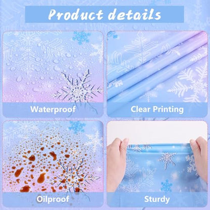 Kesfey 3 Packs Christmas Snowflake Tablecloth 51 x 87 Inch Winter Frozen Wonderland Table Cover Disposable White Snowflake Plastic Table Cloth Blue and Pink Snowflake Tablecloths for Christmas Party - color: Blue and Pink Snowflake