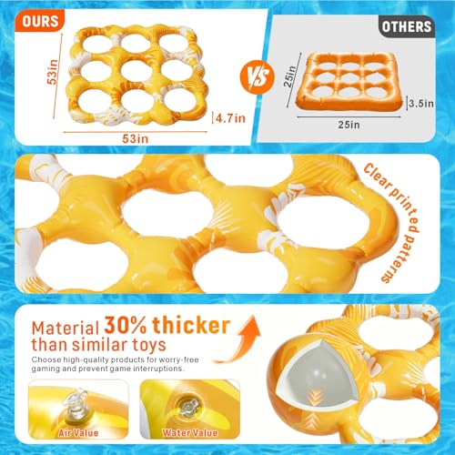 Inflatable Tic Tac Toe Pool Game Set – Pool Toys with Anti-Drift Design & 10 Balls, Fun for Kids, Teens, Adults, Family, Party, Beach, Outdoor & Indoor, 2-10 Players - color: Yellow