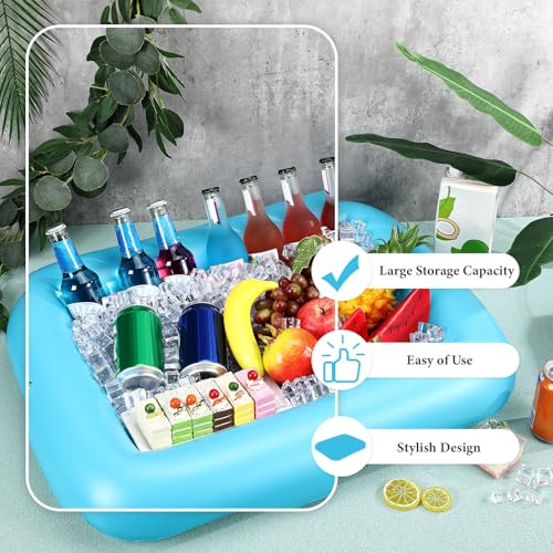 FillTouch Rectangular Inflatable Serving Bar Floating Drink Holder for Pool Inflatable Cup Holders Hot Tub Accessories, Adults Swimming Fun Drink Floats for Swimming Pool Party(Blue) - color: Blue