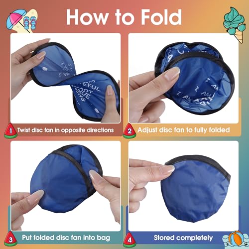 End of the Year Gifts for Students Bulk Foldable Flying Disc Fans Set with Stickers Bags, End of Year Student Gifts from Teacher Beach Fun Folding Pocket Hand Fans for Outdoor Activities Games - style: 32 Pcs Inspirational Flying Disc Fans-E