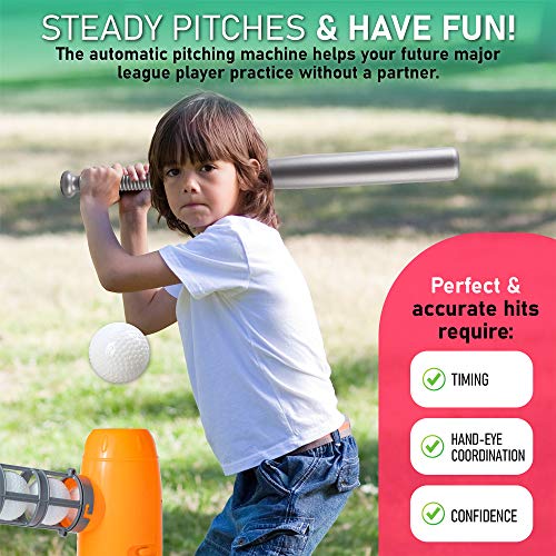 YESMARKS Kids Auto Baseball Pitching Machine Outdoor Toy Set - Training Equipment & Batting Practice Toys for Youth, Includes 10 Baseballs, Baseball Bat and Sports Bag | Includes 10 PP Baseballs, Baseball Bat, Sports Bag, Outdoor Sports Backyard Game Toy