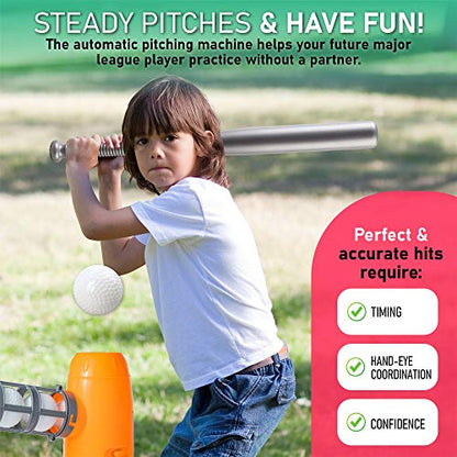 YESMARKS Kids Auto Baseball Pitching Machine Outdoor Toy Set - Training Equipment & Batting Practice Toys for Youth, Includes 10 Baseballs, Baseball Bat and Sports Bag | Includes 10 PP Baseballs, Baseball Bat, Sports Bag, Outdoor Sports Backyard Game Toy