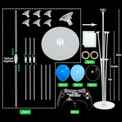 Video Game Birthday Party Balloons Stand Kit 2 Sets with 2 Game Handle Foil Balloons Black Blue Balloon Centerpiece for Tables for Boy Girl Gamer Gaming Night Birthday Baby Shower Party Decoration - style: Video Game