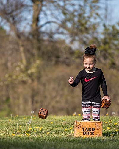 Yard Dice Set includes 8 player dry erase scorecard, 6 Giant Wooden Dice and wood storage box - Lawn Dice yard games are perfect for weddings, picnics, barbeques and more.