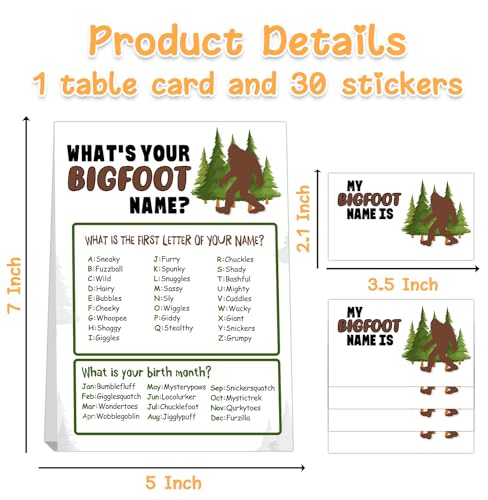 Bigfoot Birthday Party Decorations-Birthday Party Games,Bigfoot Theme Birthday Party Sign for Boys Girls,Kids Bigfoot Activity Cards,Bigfoot Activity Decoration Supplies,What's your Bigfoot Name - style: Bigfoot