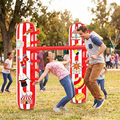 2 Sets Carnival Party Game Decorations – Circus Inflatable Limbo, Bean Bag Toss Banner Set for Adults, Outdoor Birthday Supplies, Halloween, Yard Sign