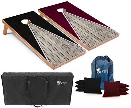 Tailgating Pros Lightweight Pyramid Design Cornhole Board Set w/Bean Bags and Carrying Case - 4'x2' Regulation Cornhole Game - color: Black/Maroon