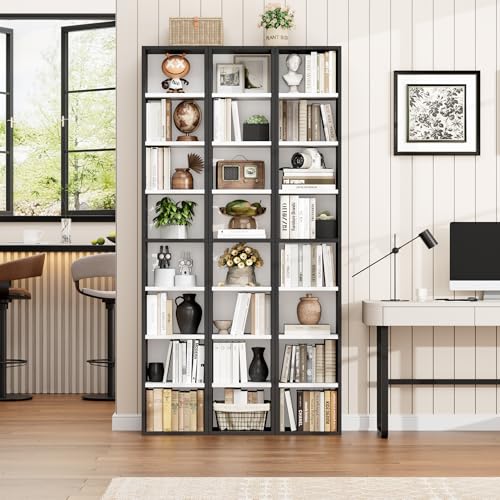 FOTOSOK 8-Tier Media Tower Rack, 11.6 X 9.3 X 71 Inches CD DVD Slim Storage Cabinet with Adjustable Shelves, Tall Narrow Bookcase Display Bookshelf for Home Office, Black/White - color: White/Black