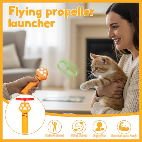 Cat Fetch Toy, Rechargeable Flying Disc Launcher Toy with 6 Flying Discs, Cat Toy Launcher, Flying Bird Cat Toy, Cat Interactive Toys for Outdoor and Indoor (Yellow) - color: Yellow