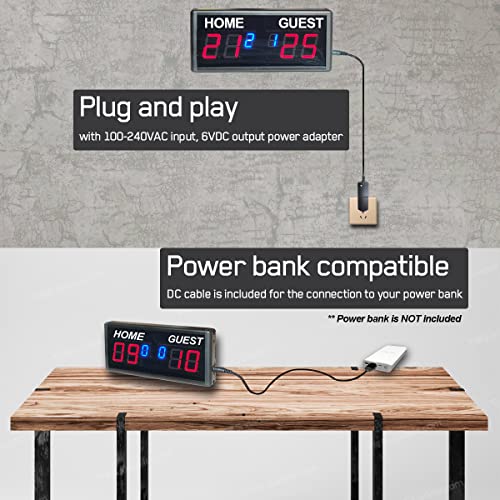 Indoor Score Keeper, Electronic Ping Pong Scoreboard with Wireless Remote Control, 6 Digits Score Unit with Round Scores 0-99 in Red and Match Scores 0-9 in Blue, Tabletop & Wall Mount