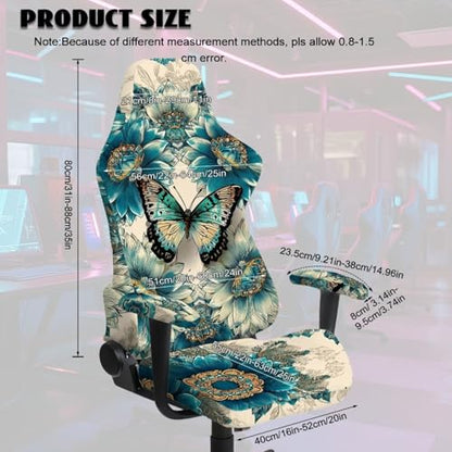 Suobstales Butterfly Flower Pattern Gaming Chair Covers with Armrest Covers Office Desk Chair Cover Computer Chair Cover Stretch Gamer Chair Slipcovers Cat Scratch Proof - color: Butterfly Flower