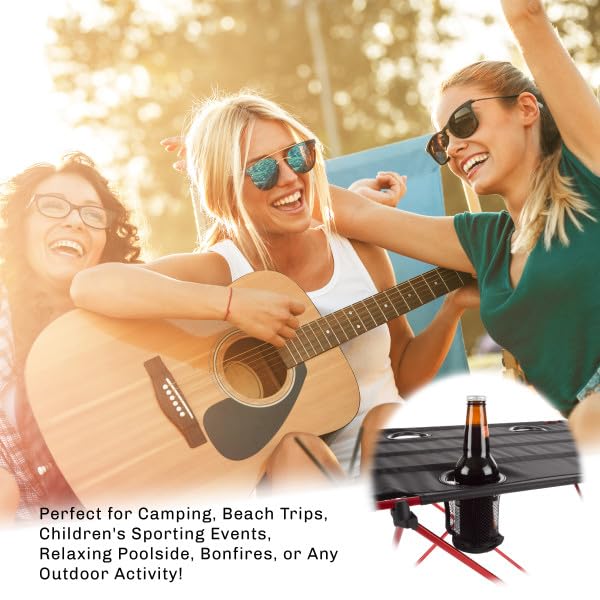 Camp Table - Outdoor Folding Table with 4 Cupholders and Carrying Bag for Camping, Beach, Picnic, Sporting Events, and More by Wakeman Outdoors | Outdoor - style: 4 Cupholders