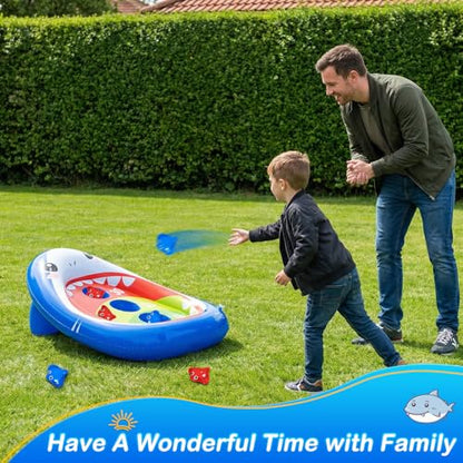 AURASUN Kids Fun Pool Toys, Inflatable Shark Pool Cornhole Game Floating, Water Game Outdoor Swimming Pool Games for Kids Adults, Cool Summer Party Gift 3 4 5 6 7 8 9 10 12 Year Boy Girl Teen Family - style: Shark Cornhole Board