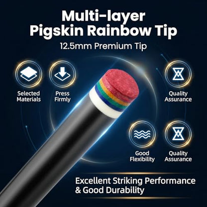 Tai ba cues Pool cue Stick + Hard Case, Multi-Weight System, Multilayer Leather Tip -12.5/11.5mm, 58", Hardwood Canadian Maple Professional Billiard Cue Stick - color: CUE KIT WITH CARBON SHAFT