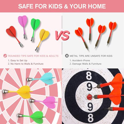 Gitus Pink Magnetic Dart Board Game for Teen Girls, 12 Soft Darts Kids Dart Set, Girls Room Wall Decor, Trendy Gift Ideas for 8-16 Year Old Teenage Girls, Safe Indoor Bedroom Play Toy