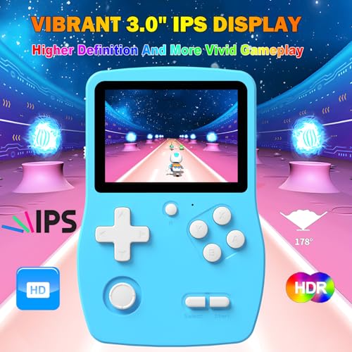 32 Bit Handheld Games for Kids Preloaded 139 Video Games, Portable Video Gaming Player with 3.0" IPS Screen and Rechargeable Battery, Mini Travel Games Electronic Gifts Toys for Boys Girls, Blue - color: Blue