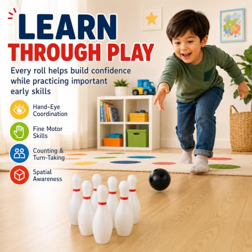 Toddmomy Kids Mini Bowling Set with 10 Pins & 2 Balls, Indoor Outdoor Sports Toy for Toddlers Ages 3-6, Educational Family Games for Boys Girls, Party Favors Birthday Gift (6.3in Tall)