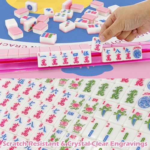 Jolitac American Mahjong Game Set, 166 Premium Tiles, 1.2-inch Mahjong Tile Set with Sturdy Carrying Bag, Thickened Mah-Jongg Tiles Bag Portable Travel Complete Mahjong Set - color: Pink