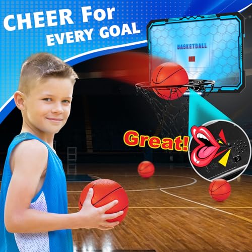 Indoor Basketball Hoop Boys Gifts for Teens Door Room Basketball Hoop Mini Hoop with Scoreboard, 3 Balls and Batteries Basketball Toys for 8 9 10 11 12 - style: Cool LED Basketball Hoop & Scoreboard