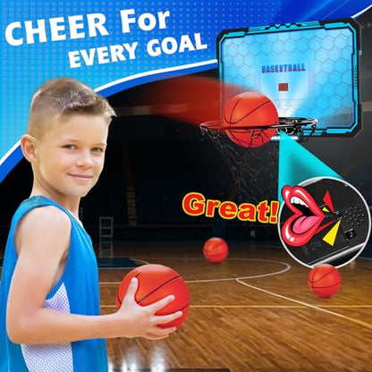 Indoor Basketball Hoop Boys Gifts for Teens Door Room Basketball Hoop Mini Hoop with Scoreboard, 3 Balls and Batteries Basketball Toys for 8 9 10 11 12 - style: Cool LED Basketball Hoop & Scoreboard